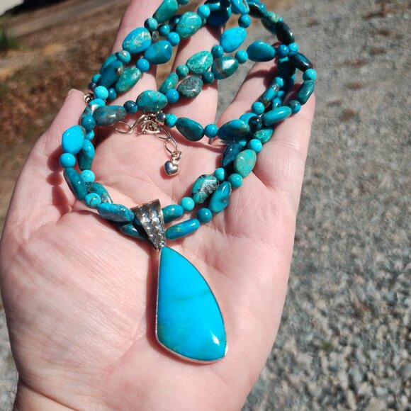 Jay King DTR Mine Finds Two Strand Turquoise Necklace with Pendant 925 Sterling - Picture 7 of 12